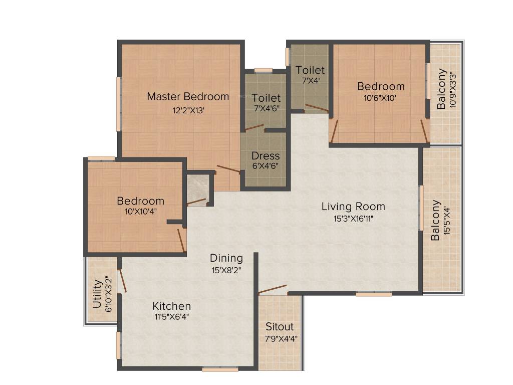 Vaastu Dew Flower (3BHK+2T (1,450 sq ft) + Study Room 1450 sq ft)