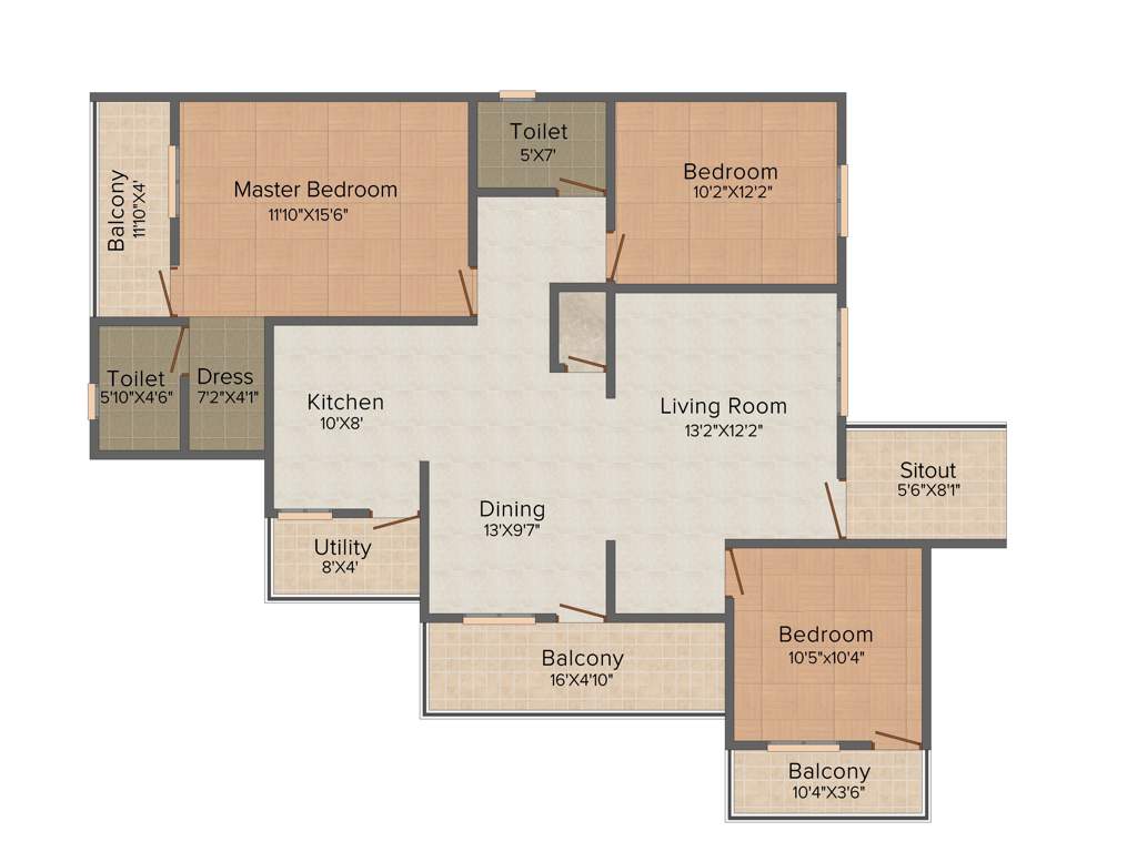 Vaastu Dew Flower (3BHK+2T (1,595 sq ft) + Pooja Room 1595 sq ft)