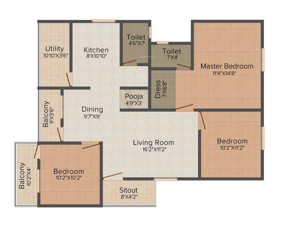 Vaastu Dew Flower (3BHK+2T (1,370 sq ft) + Pooja Room 1370 sq ft)