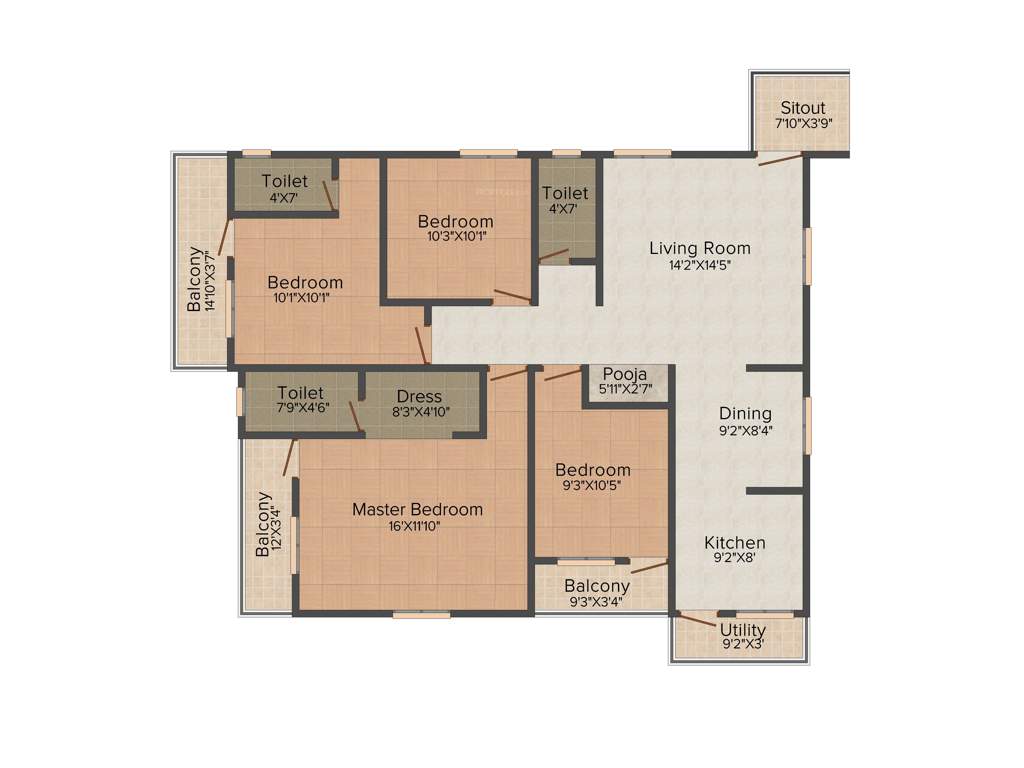 Vaastu Dew Flower (4BHK+4T (1,730 sq ft) + Pooja Room 1730 sq ft)