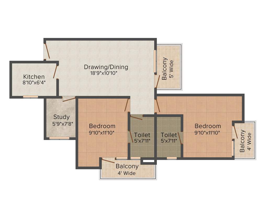 Horizon Iridia (2BHK+2T (1,150 sq ft) + Study Room 1150 sq ft)