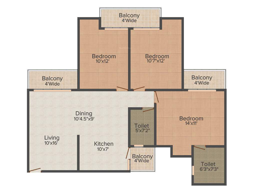 Panchsheel Greens (3BHK+2T (1,325 sq ft) 1325 sq ft)