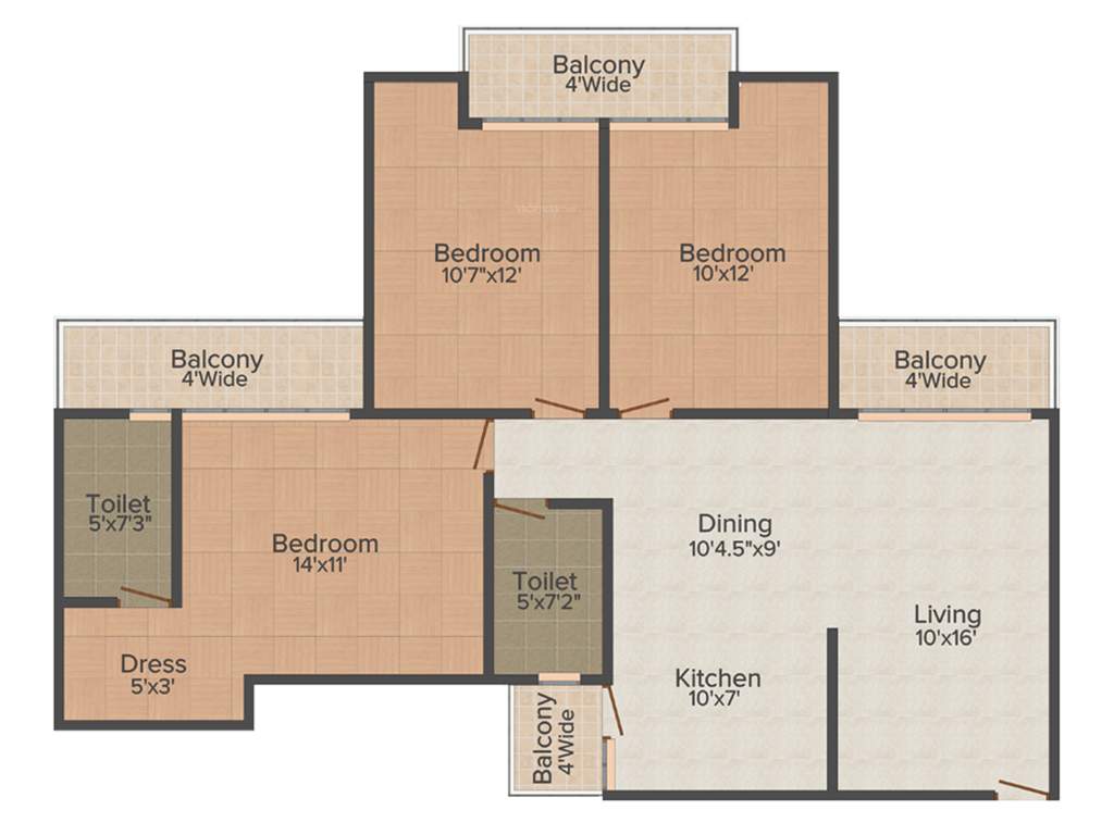 Panchsheel Greens (3BHK+2T (1,350 sq ft) 1350 sq ft)