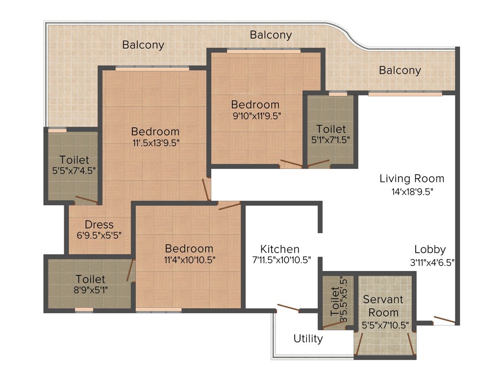 Paras Dews (3BHK+3T (1,760 sq ft) + Servant Room 1760 sq ft)
