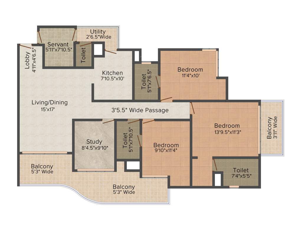 Paras Dews (3BHK+3T (1,900 sq ft) + Study Room 1900 sq ft)