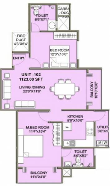Confident Althena (2BHK+2T (1,123 sq ft) 1123 sq ft)