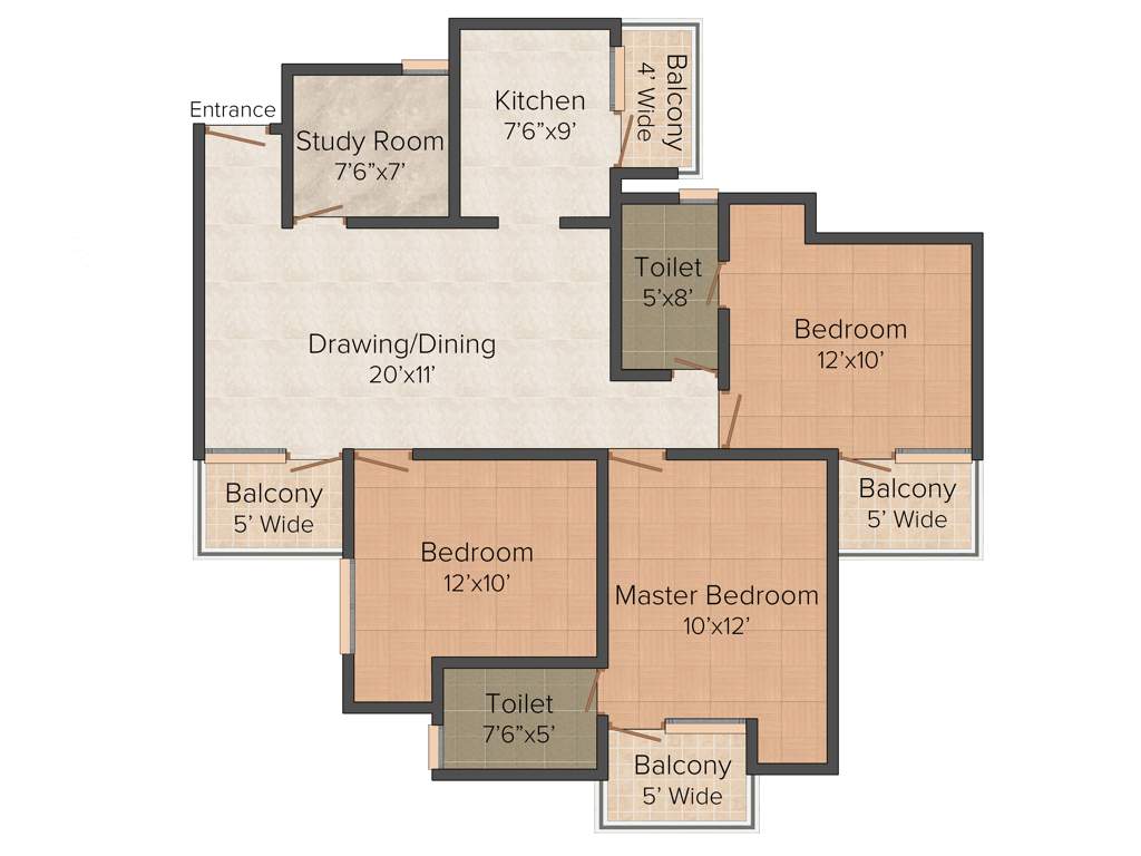 Galaxy North Avenue 1 (3BHK+2T (1,410 sq ft) + Study Room 1410 sq ft)