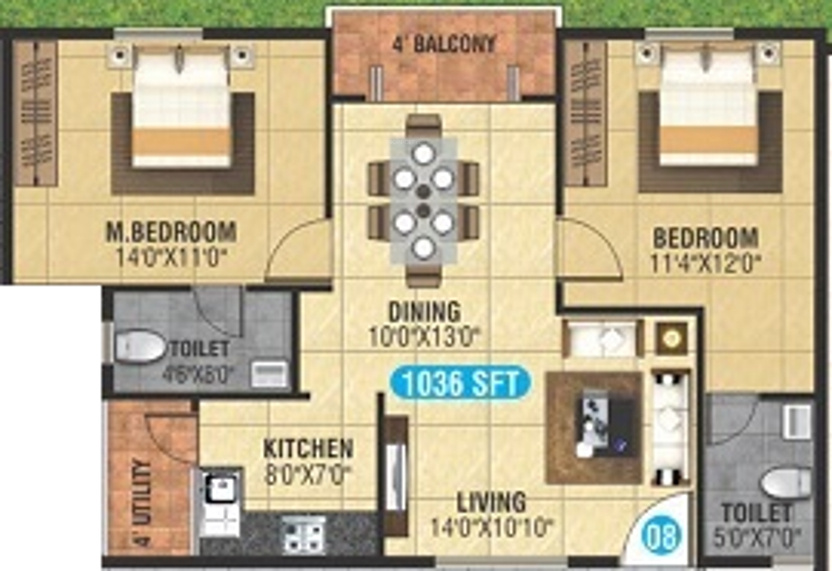 BM Harvest (2BHK+2T (1,036 sq ft) 1036 sq ft) BM Harvest (2BHK+2T (1,036 sq ft) 1036 sq ft)