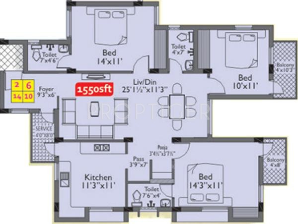 Green Ajanta (3BHK+3T (1,550 sq ft)   Pooja Room 1550 sq ft)
