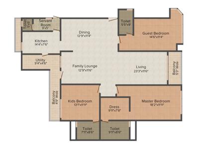 Amrapali Titanium (3BHK+4T (2,662 sq ft)   Servant Room 2662 sq ft)