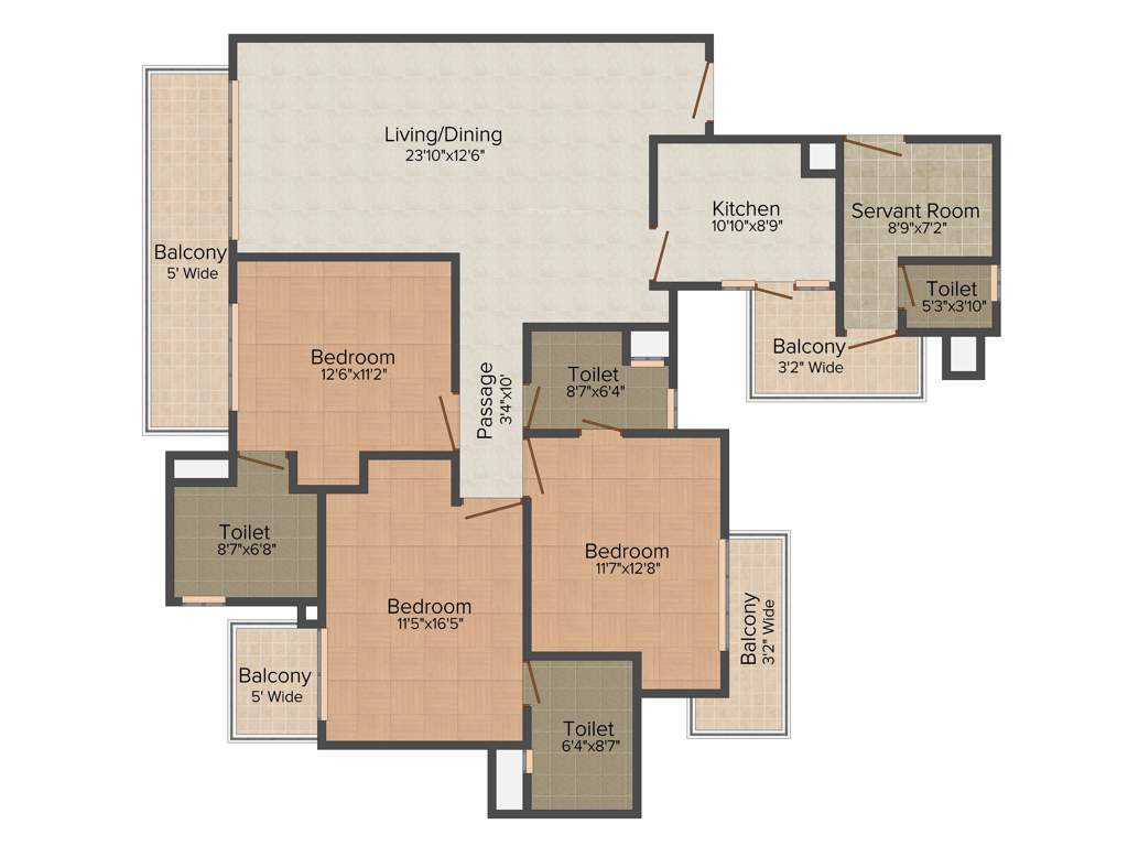 Bestech Park View Residency (3BHK+3T (1,920 sq ft)   Servant Room 1920 sq ft)