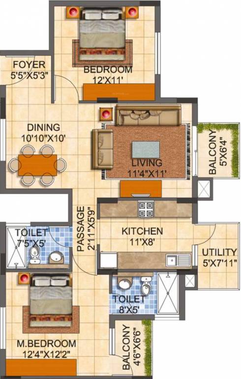 MJR Pearl (2BHK+2T (1,165 sq ft) 1165 sq ft)