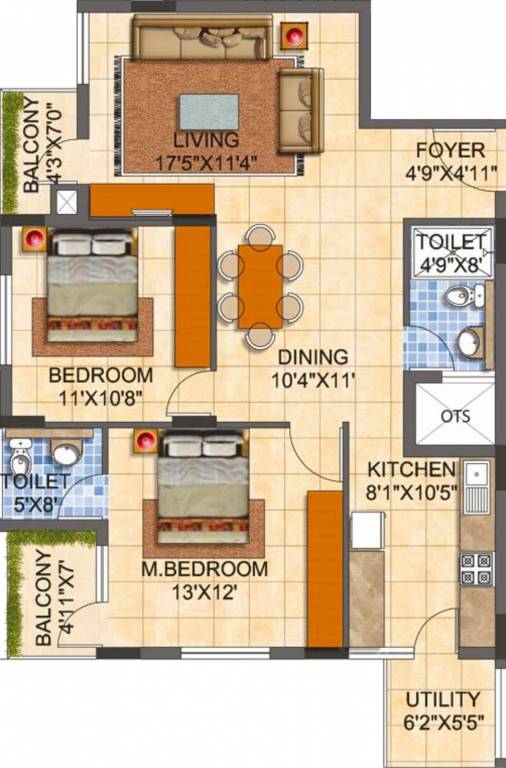 MJR Pearl (2BHK+2T (1,200 sq ft) 1200 sq ft)