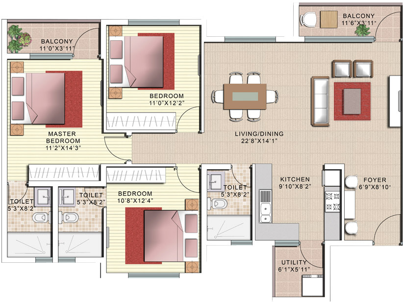 SJR Palazza City (3BHK+3T (1,665 sq ft) 1665 sq ft)