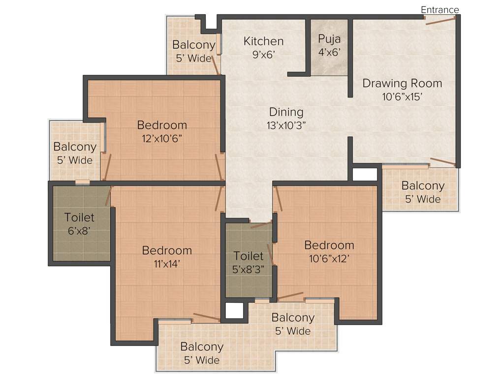 Supertech Livingston (3BHK+2T (1,625 sq ft) 1625 sq ft)