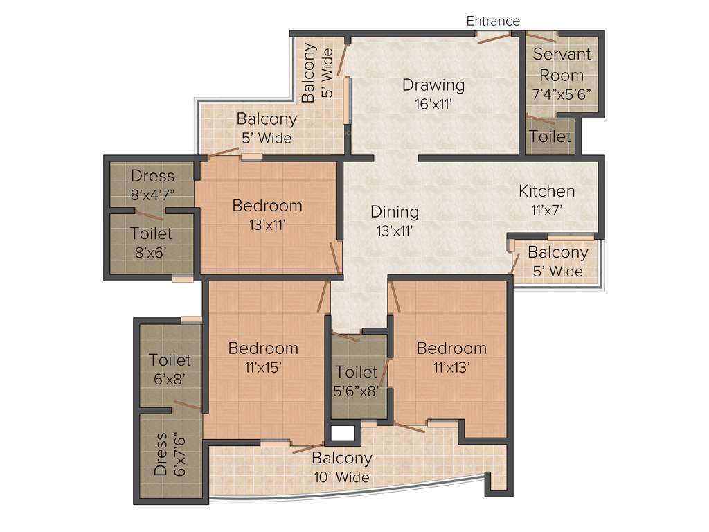 Supertech Livingston (3BHK+3T (2,075 sq ft)   Servant Room 2075 sq ft)