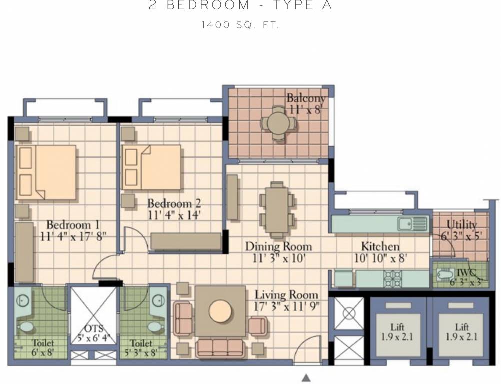 UKN Belvista (2BHK+2T (1,400 sq ft) 1400 sq ft)