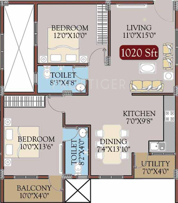 Radiant Prime Rose (2BHK+2T (1,020 sq ft) 1020 sq ft) Radiant Prime Rose (2BHK+2T (1,020 sq ft) 1020 sq ft)