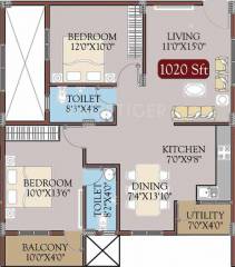 Radiant Prime Rose (2BHK+2T (1,020 sq ft) 1020 sq ft) Radiant Prime Rose (2BHK+2T (1,020 sq ft) 1020 sq ft)