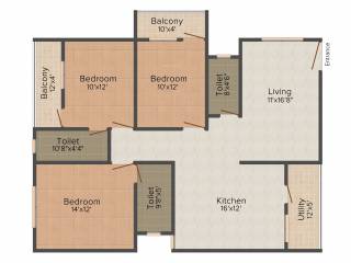 Radiant Prime Rose (3BHK+3T (1,520 sq ft) 1520 sq ft) Radiant Prime Rose (3BHK+3T (1,520 sq ft) 1520 sq ft)