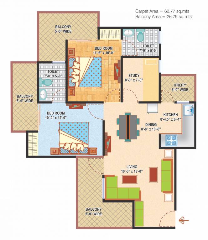 Express Zenith (2BHK+2T (1,310 sq ft)   Study Room 1310 sq ft)