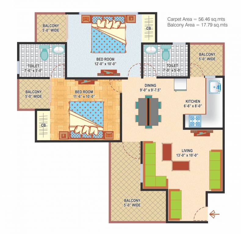 Express Zenith (2BHK+2T (1,075 sq ft) 1075 sq ft)