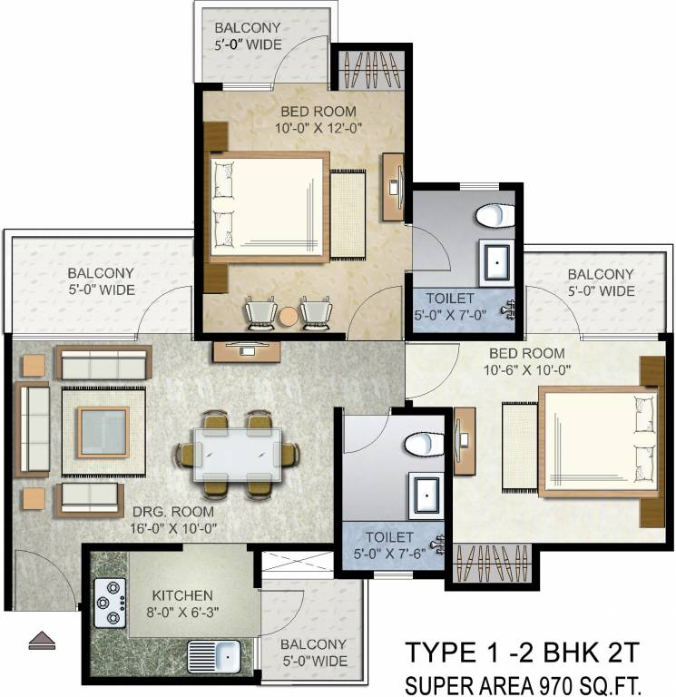 Elegant Elegant Ville (2BHK+2T (970 sq ft) 970 sq ft)
