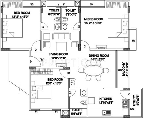 2A Hollyhock (3BHK+3T (1,640 sq ft) 1640 sq ft)
