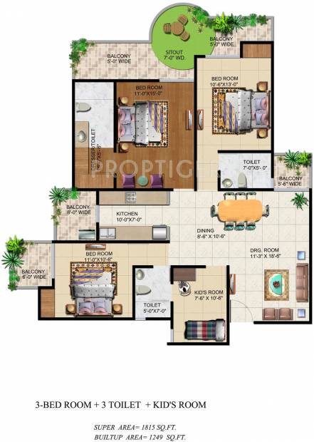 Ajnara Grand Heritage (3BHK+3T (1,815 sq ft) 1815 sq ft)