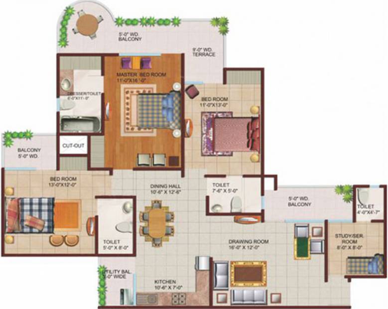 Ajnara Grand Heritage (3BHK+4T (2,025 sq ft)   Servant Room 2025 sq ft)