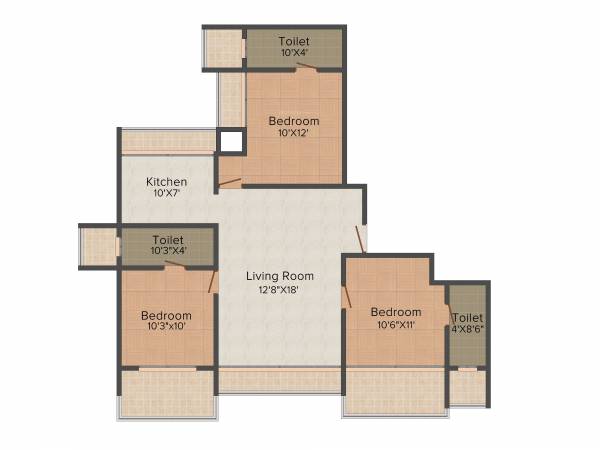 Progressive Crest (3BHK+3T (1,550 sq ft) 1550 sq ft)