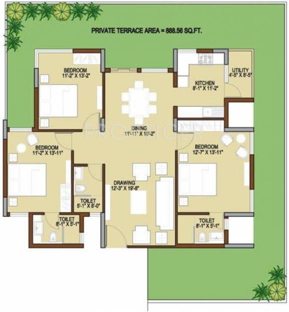 Unishire Terraza (3BHK+3T (1,900 sq ft) 1900 sq ft)