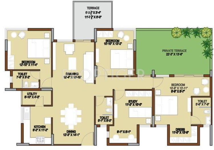 Unishire Terraza (3BHK+3T (2,156 sq ft) + Study Room 2156 sq ft)