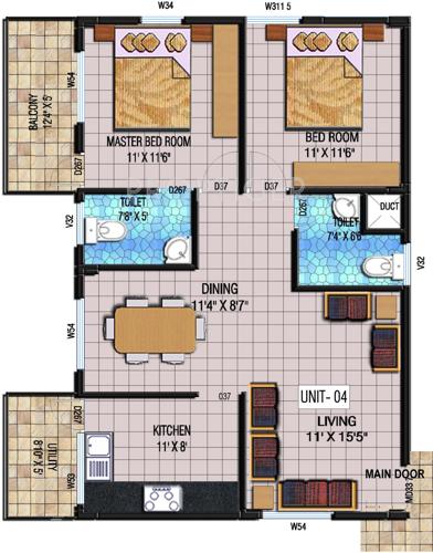Kristal Quartz 5 (2BHK+2T (1,111 sq ft) 1111 sq ft)