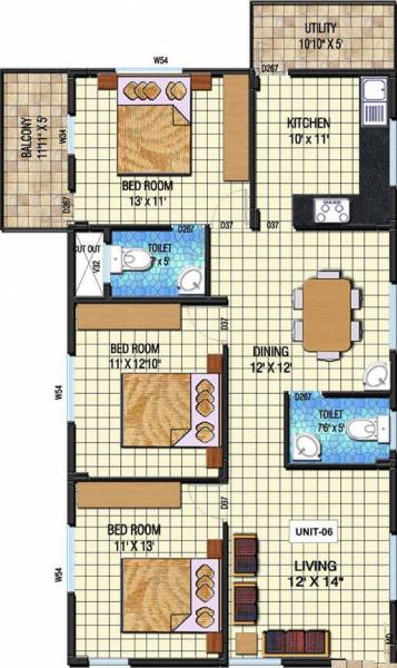 Kristal Quartz 5 (3BHK+2T (1,411 sq ft) 1411 sq ft)
