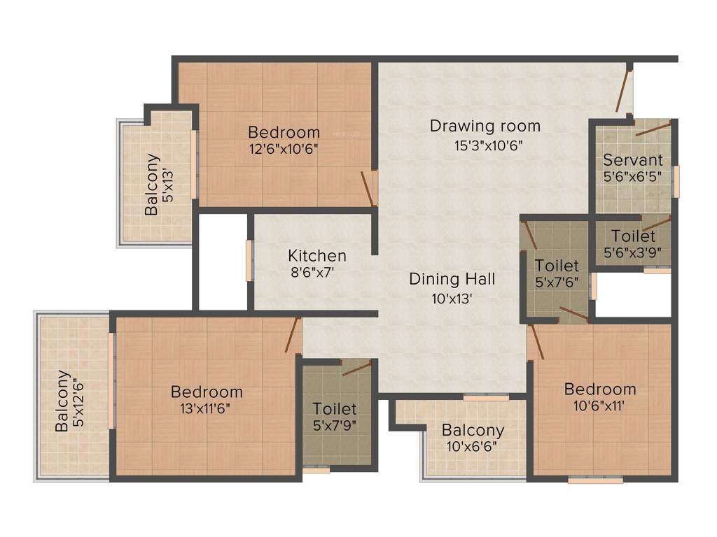 Avj Heightss (3BHK+3T (1,600 sq ft)   Servant Room 1600 sq ft)