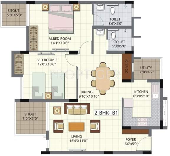 Bren Palms (2BHK+2T (1,164 sq ft) 1164 sq ft)