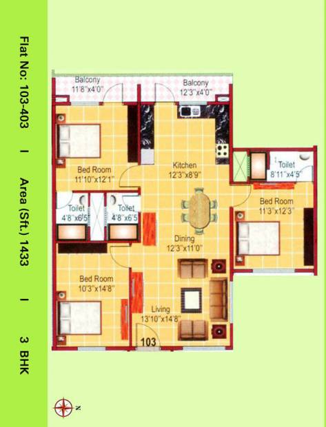 VKC Chourasia Manor Phase 1 (3BHK+3T (1,433 sq ft) 1433 sq ft)