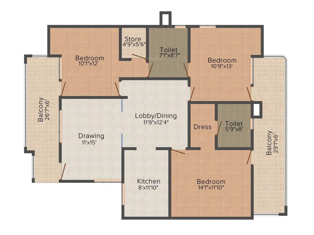 Tharwani Vedant Millenia (3BHK+3T (1,180 sq ft) 1180 sq ft)