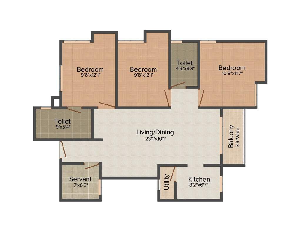 Ganguly Group 4 Sight Florence 3BHK+3T (1,510 sq ft) + Servant Room