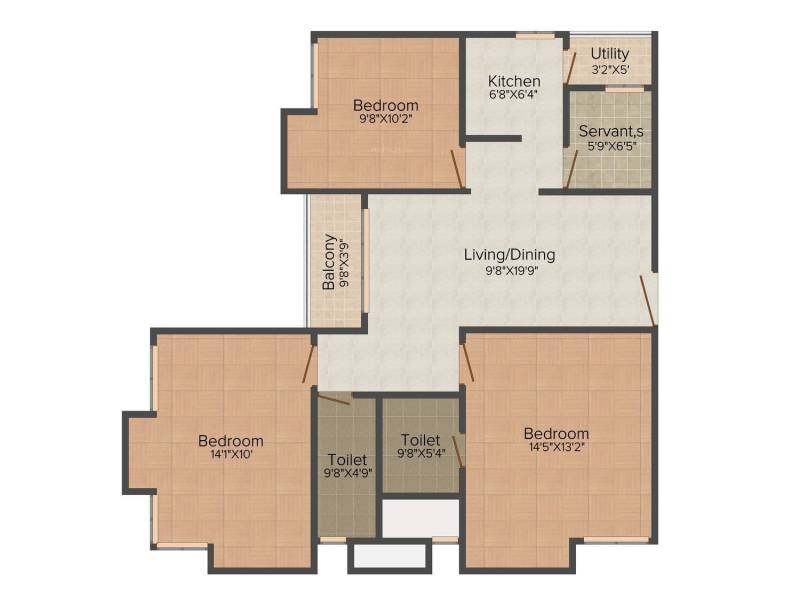 Ganguly Group 4 Sight Florence 3BHK+2T (1,538 sq ft)   Servant Room