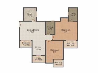 Sethi Max Royal (2BHK+2T (1,105 sq ft)   Study Room 1105 sq ft)