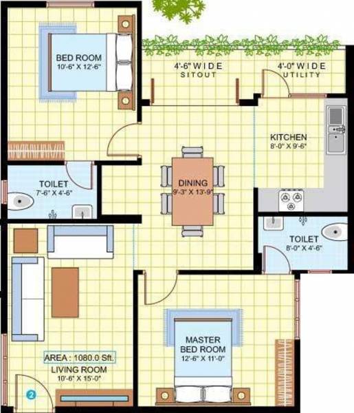 LVS Constructions Elite (2BHK+2T (1,080 sq ft) 1080 sq ft)