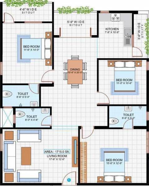 LVS Constructions Elite (3BHK+2T (1,715 sq ft) 1715 sq ft)