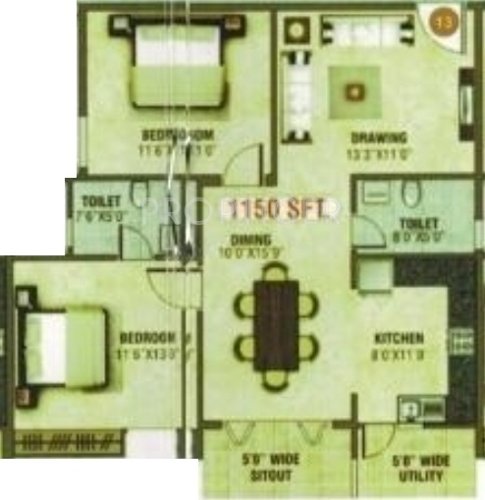 Asian Laasya (2BHK+2T (1,150 sq ft) 1150 sq ft)
