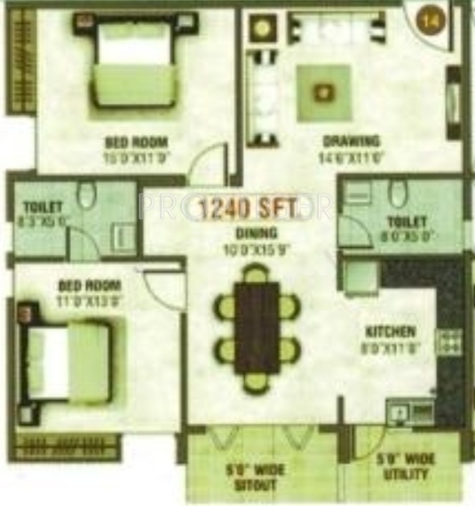 Asian Laasya (2BHK+2T (1,240 sq ft) 1240 sq ft)