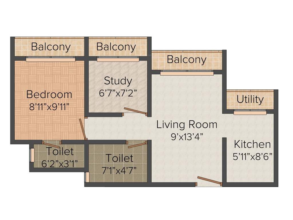 Ganesha Sai Prince (1BHK+2T (775 sq ft)   Study Room 775 sq ft)