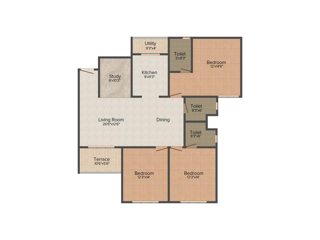 Mantri WebCity (3BHK+2T (1,445 sq ft) + Study Room 1445 sq ft)