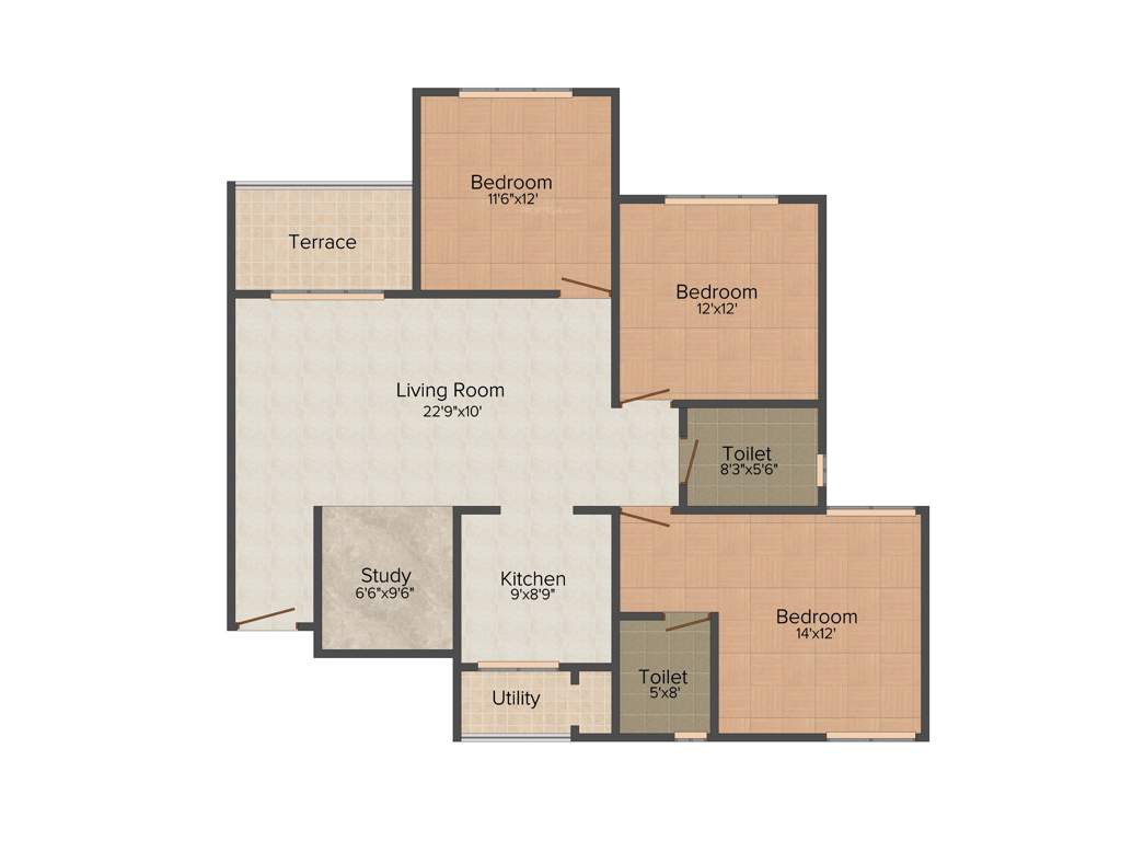 Mantri WebCity (3BHK+3T (1,740 sq ft) + Study Room 1740 sq ft)