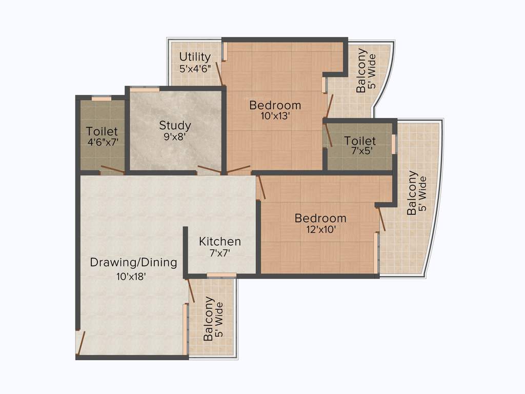 KM K M Residency (2BHK+2T (1,175 sq ft)   Study Room 1175 sq ft)